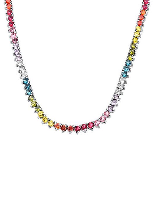 Colar Choker Riviera color 3 pontas 4mm ródio