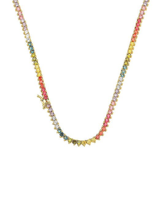 Colar Choker Riviera color 3 garras 3mm dourado