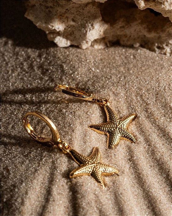 Argola pequena com pingente estrela do mar