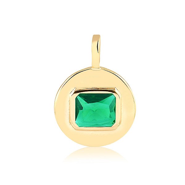 Pingente Medalha Lisa Zircônia Octógono pedra verde
