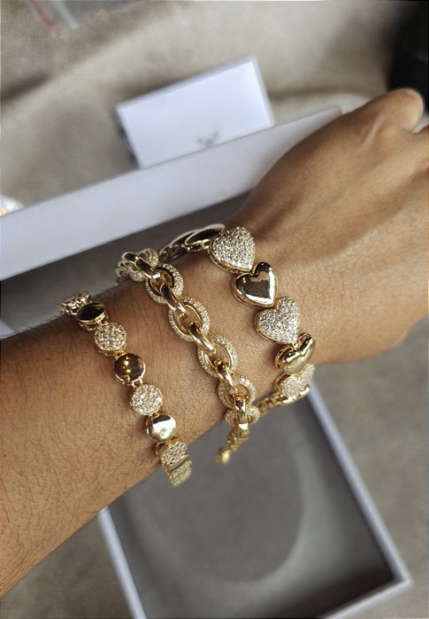 Pulseira pastilha  cravejadas e lisas