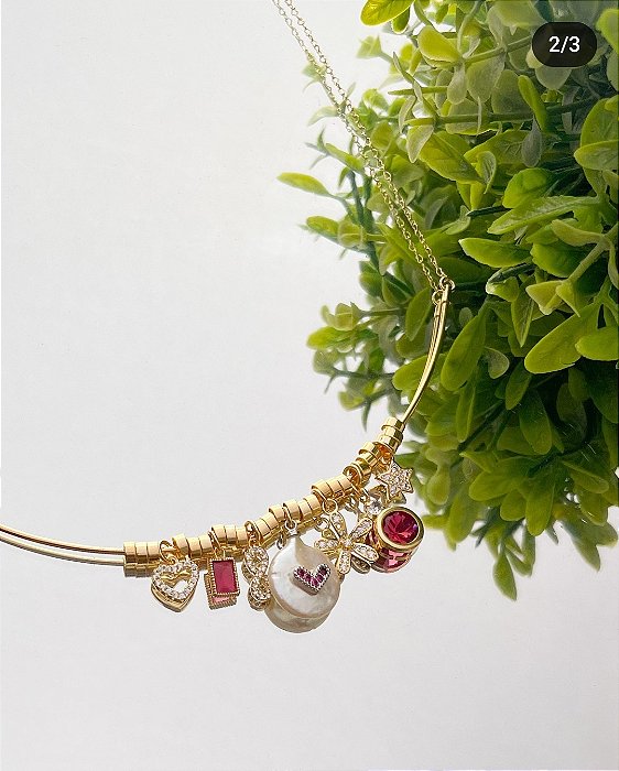 Colar Corrente com Pingentes Patuás Amor