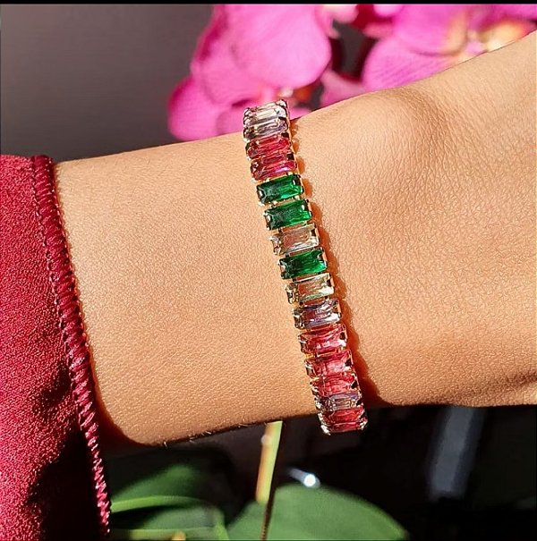 Pulseira Zircônia Baguete Colorida