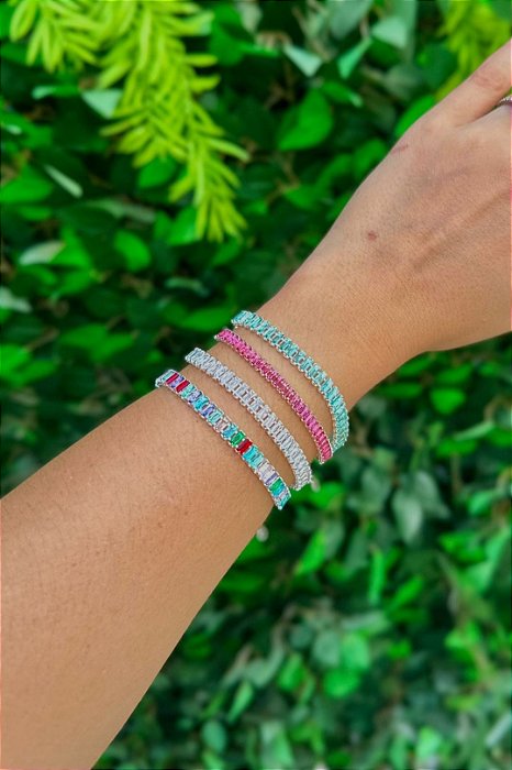 Pulseira Zircônia Baguete Prata