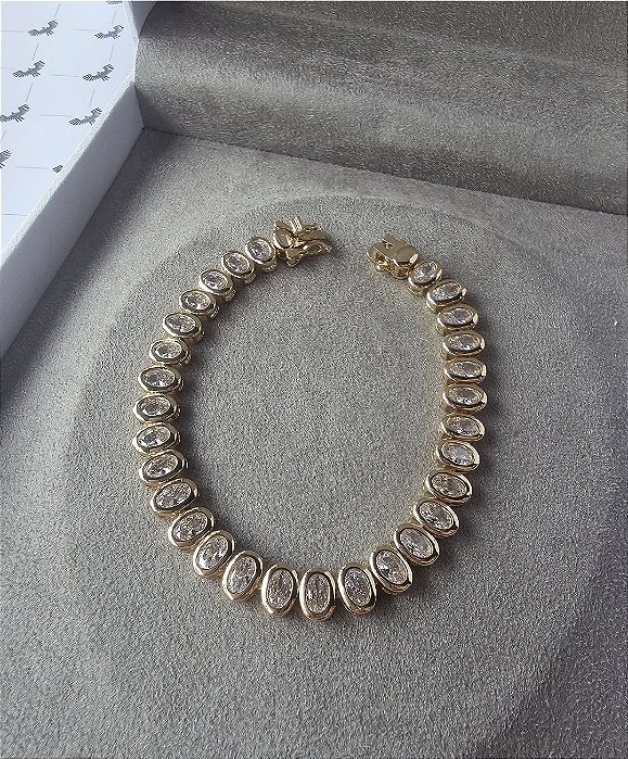 Pulseira Riviera Gold Oval Cravação Inglesa