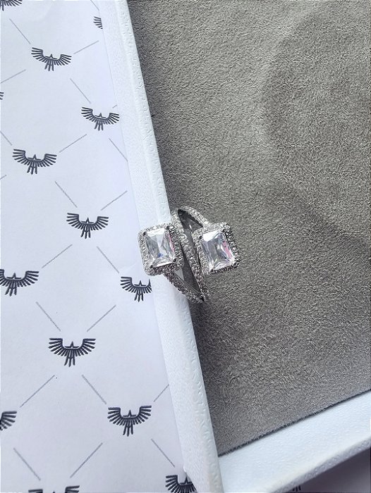 Anel Baguete Duo Zircônia Cristal