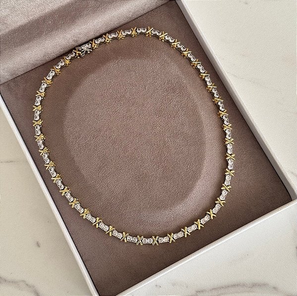 Colar Choker Riviera X  Inspired Com Zircônias Tiff Luxo