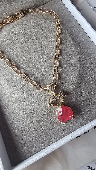 Colar Elos Português Menina Cravejada