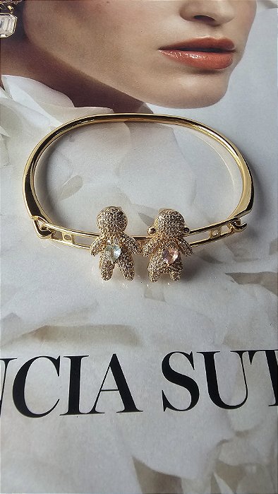 Bracelete com Pingente Filho Casal Passante Cravejado
