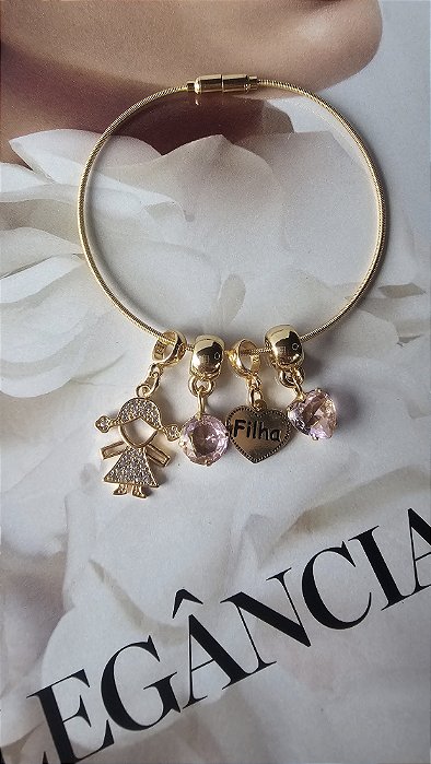 Pulseira Corda Violão com Pingentes Menina Filha