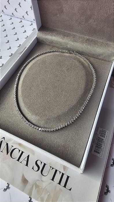 Colar Choker Riviera 3 pontas 3mm Ródio