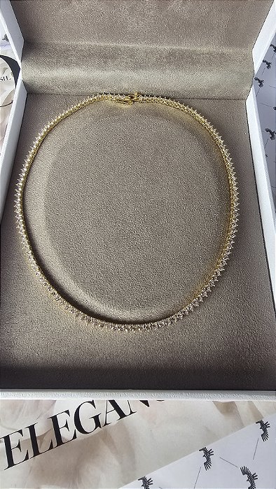 Colar Choker Riviera 3 pontas 3mm Ouro
