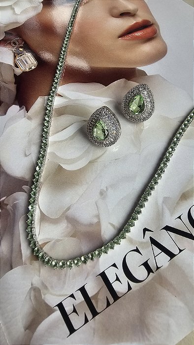 Colar Riviera Turmalina menta 3 Garras 3mm ródio
