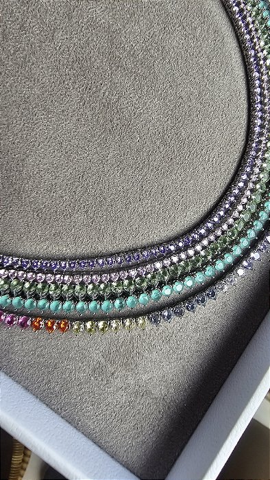 Colar Choker Riviera Color 3 pontas 3mm Ródio