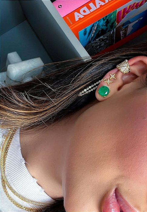 Piercing Fake Ajustável Largo Cravejado Dourado