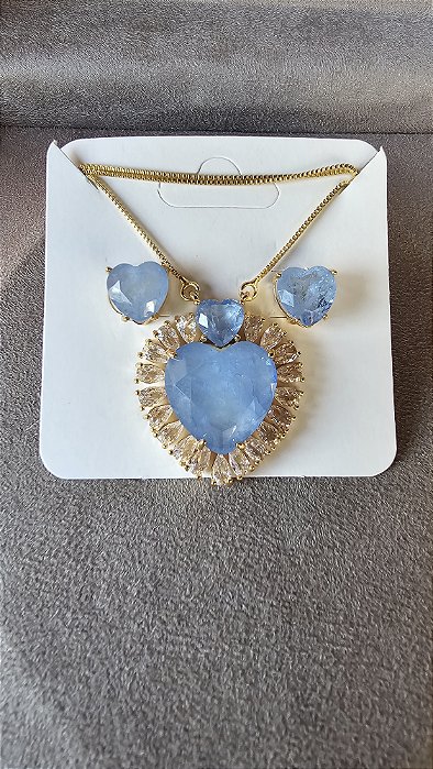 Conjunto Colar e Brincos Pedra Fusion Azul Acqua