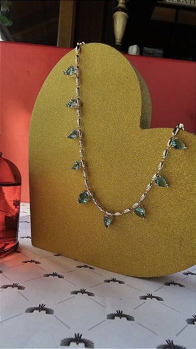 Choker Gargantilha com Gotas em Verde Turmlina