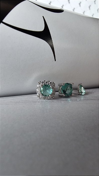 Trio de Brincos Pedra Turmalina Paraiba