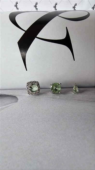 Trio de Brincos Pedra Verde Menta