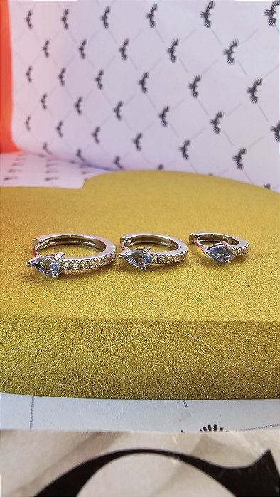 Trio de Brincos Argola Pedra Azul Aqua