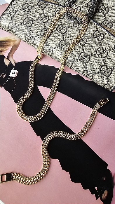 Conjunto Colar Choker e Pulseira Lacraia  7mm