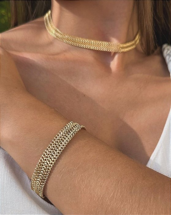 Conjunto Colar Choker e Pulseira Lacraia 7mm