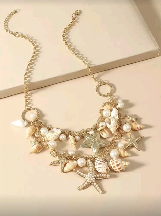 Colar Summer Conchas Estrelas Búzios Duplo