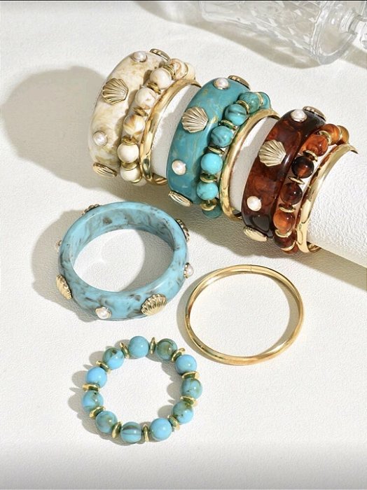 Trio de Bracelete Azul Summer Concha Esmaltado