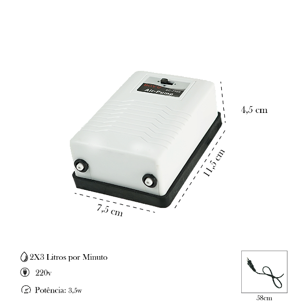 COMPRESSOR DE AR BOYU SC-7500 2X3L/MIN C/ 2 SAIDAS 220V