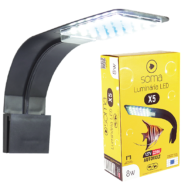LUMINARIA LED SOMA X 5 PRETA (8W) LED BRANCO/AZUL AUTOVOLT
