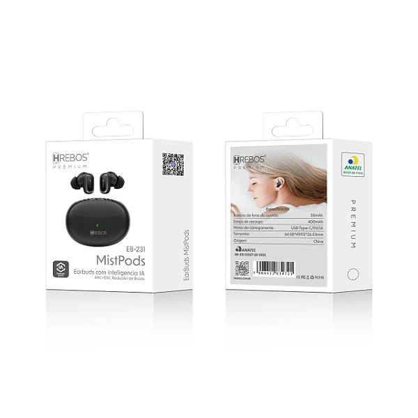 Fone Bluethooth MistPods Com IA ANC + ENC