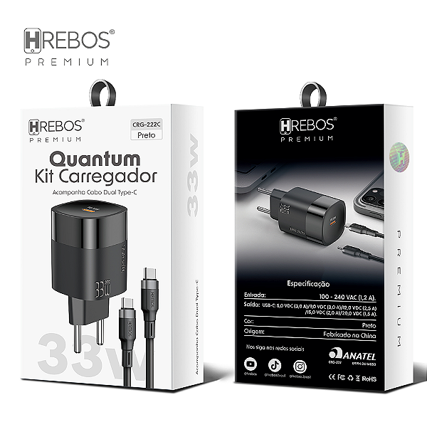 Carregador Type C x Type C Quantum 33w Premium