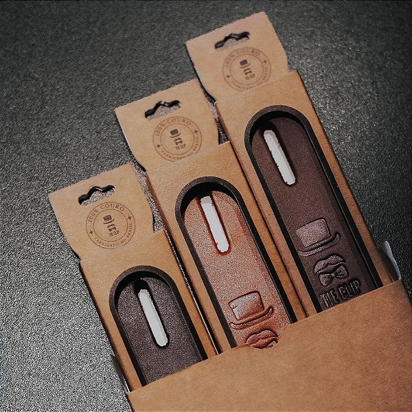 Kit  Tie Clip 100% Couro