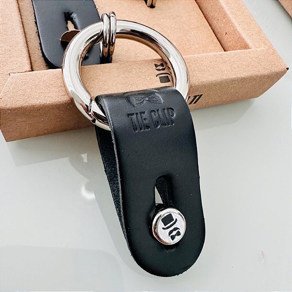 Tie Clip 100% Couro - Função MULTI,  3 em 1 Preto