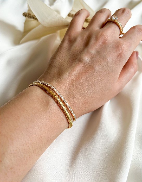 Pulseira Malha Maleável Fina banhada a ouro 18k