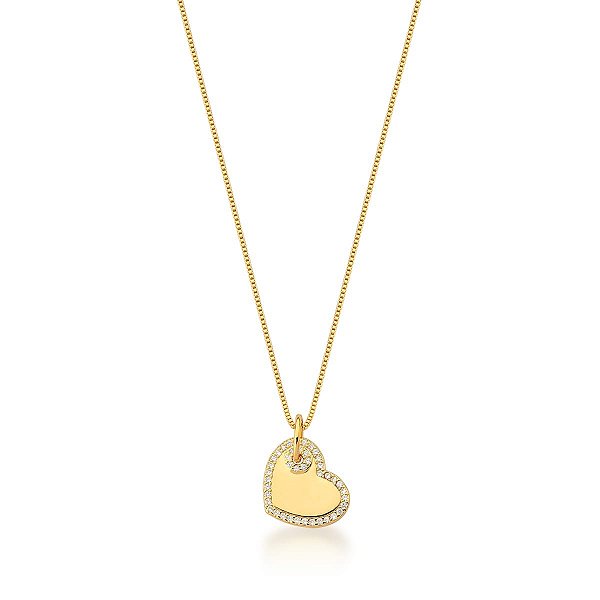 Colar com Pingente de Coração Cravejado em Zircônias banhado a ouro 18k