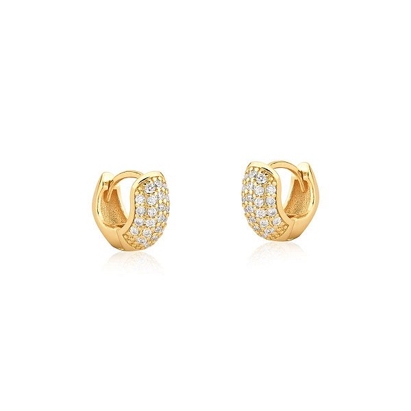Mini Argola cinco fileiras com Zircônias banhado a ouro