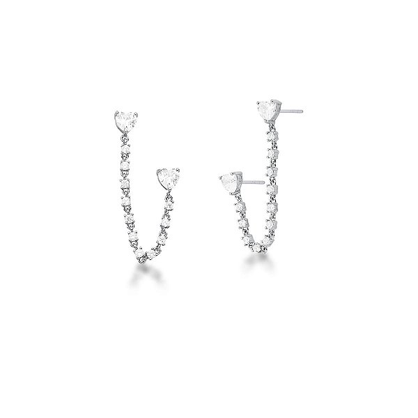 Brinco Ear Line Corações em Zircônia banhado a ródio