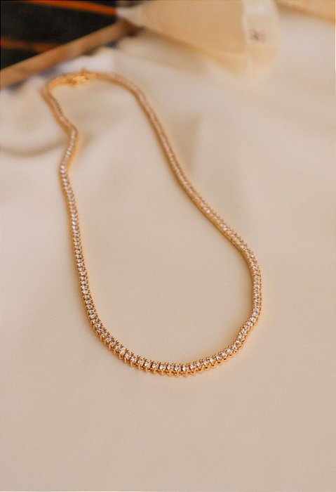 Colar Riviera Zircônia 2mm banhada a ouro