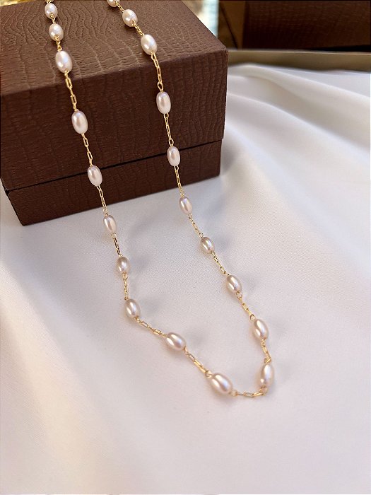 Colar pérolas golden banhado a ouro