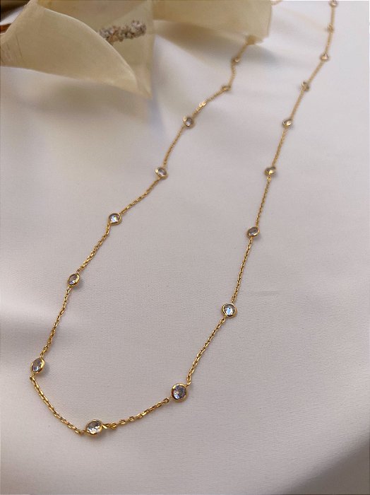 Colar longo pontos de luz banhado a ouro