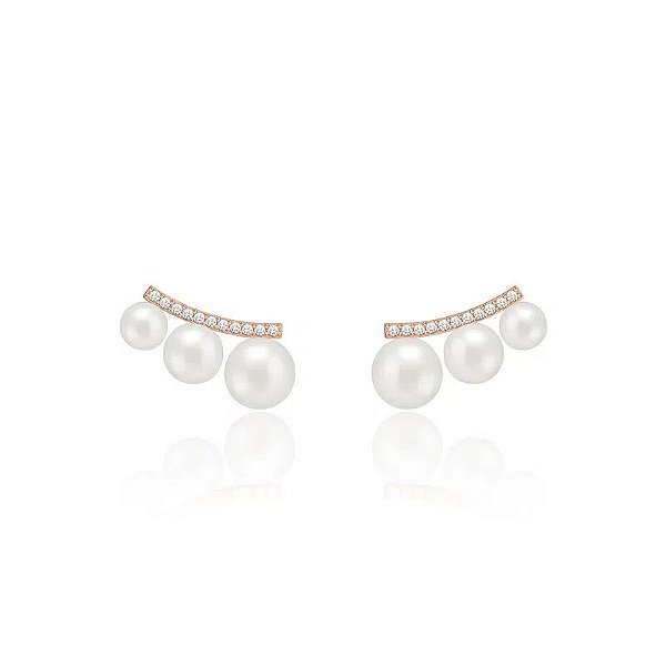 Brinco em Ouro Rosé com Diamante e Pérola