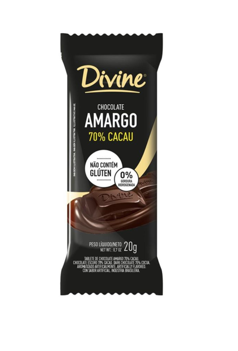 Chocolate Amargo 70% Cacau 20g - Divine