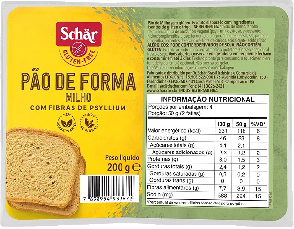 Pão de Milho 200g - Schar - Validade 24/08/26