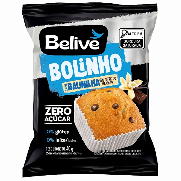 Bolinho de Baunilha com Gotas de Chocolate Zero Açúcar 40g - Belive