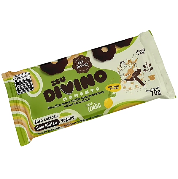 Biscoito de Limão com Cobertura de Chocolate 70g - Seu Divino - Validade 01/02/27