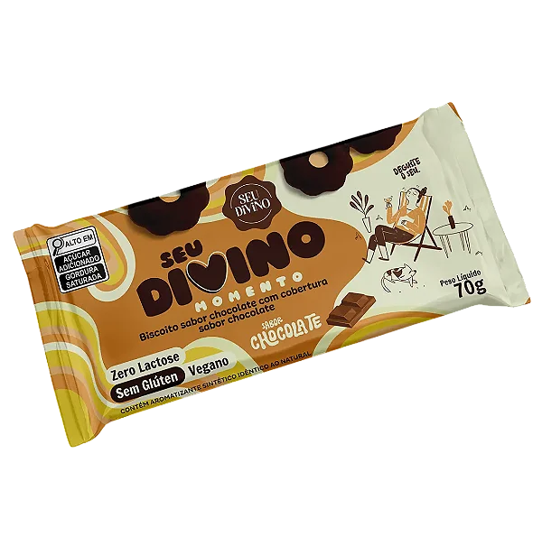 Biscoito de Chocolate com Cobertura de Chocolate 70g - Seu Divino - Validade 01/02/27