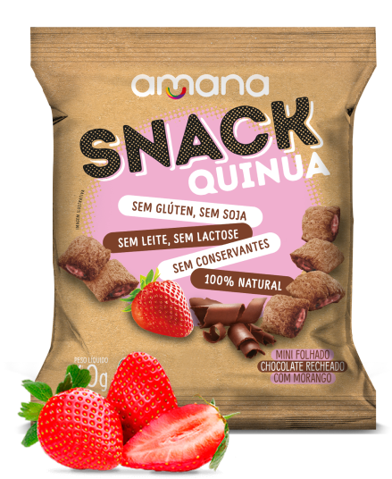 Snack Quinua Chocolate c/ Morango 40g - Amana - Validade 11/02/27
