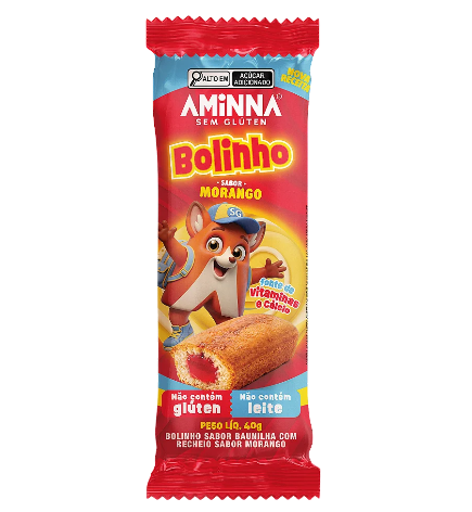 Bolinho de Baunilha com Recheio de Morango 40g - Aminna