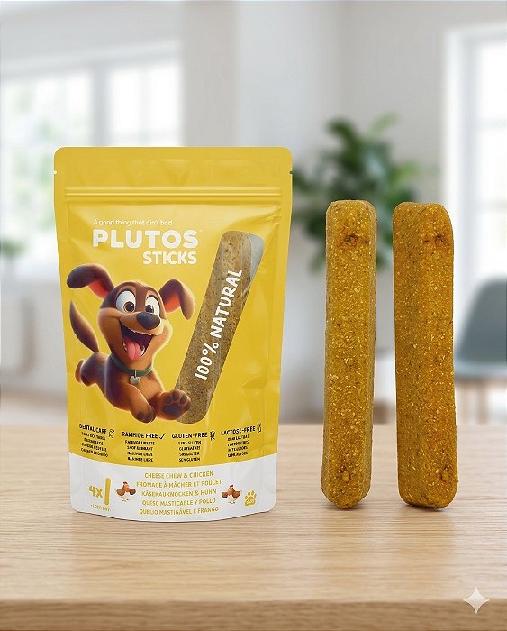 Mastigável Natural Plutos Sticks Queijo & Frango - 160g